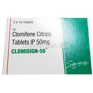 クロミサイン 50, クロミフェン 50 mg, 製造元：HAB Pharma, 箱表面