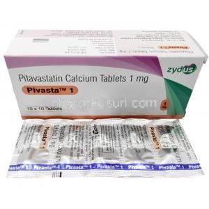 ピバスタ 1, ピタバスタチン 1mg,製造元：Zydus Healthcare, 箱表面, シート（新包装）