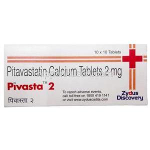 ピバスタ 2, ピタバスタチン 2mg,製造元：Zydus Healthcare, 箱表面