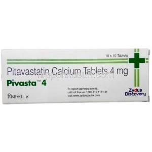 ピバスタ 4, ピタバスタチン ４mg,製造元：Zydus Healthcare, 箱表面