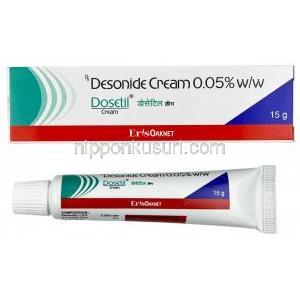 ドセチル クリーム, デソニド 0.05% w/w, クリーム 10 g,製造元： Eris Oaknet,箱,チューブ
