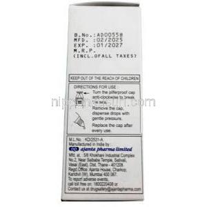 ネタロ点眼薬, ネタルスジル 0.02% w/v, 点眼薬 3 mL,製造元： Ajanta Pharma Limited, 箱情報, 製造日, 消費期限