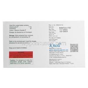アントレオール-1, アナストロゾール 1mg, 製造元：Knoll Healthcare, 箱情報