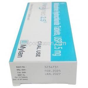 インラメッド 2.5, ミドドリン 2.5 mg, 製造元：マイラン, 箱情報, 製造日, 消費期限