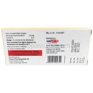 アクセプター 2.5, ベナゼプリル 2.5 mg, 製造元：SAVA Healthcare,箱情報, 製造日, 消費期限