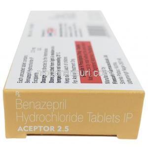 アクセプター 2.5, ベナゼプリル 2.5 mg, 製造元：SAVA Healthcare,箱情報, 箱側面1