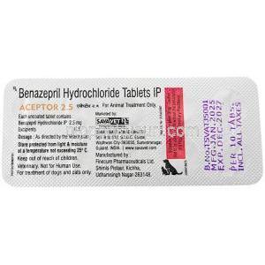 アクセプター 2.5, ベナゼプリル 2.5 mg, 製造元：SAVA Healthcare,シート情報