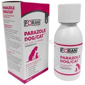 パラゾール犬猫用経口懸濁液, フェンベンダゾール 1mLあたり100mg, 経口懸濁液 100 mL, 製造元：Foran Healthcare Ltd,　箱,  ボトル