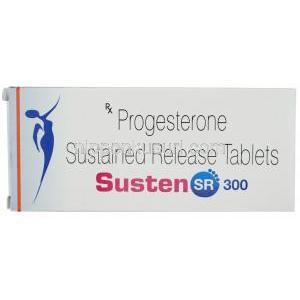 サステン 300, 微粉化天然プロゲステロン 300mg, 徐放性錠,製造元：Sun Pharmaceutical Industries,箱表面