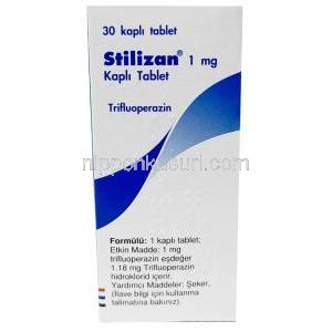 スティリザン,トリフロペラジン 1 mg, 糖衣錠,製造元：Recordati Ilac, 箱表面