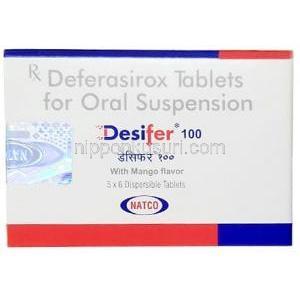 デシファー, デフェラシロクス 100 mg, 製造元： Natco Pharma, 箱表面