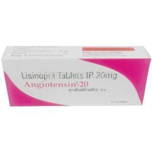 アンジオテンシン, リシノプリル 20 mg, 製造元：Healing Pharma India Pvt Ltd, 箱表面