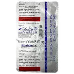 リファキシジン, リファキシミン 550 mg, 製造元：Johnlee Pharmaceuticals Pvt Ltd, シート情報
