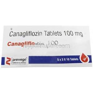 カナグリフロウィン 100, カナグリフロジン 100 mg, 製造元：Prevego Healthcare & Research Private Limited, 箱表面