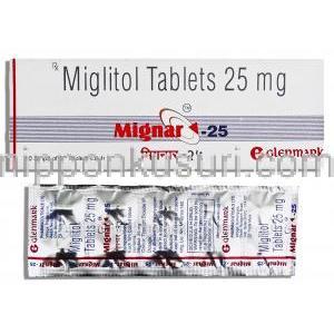 ミグリトール（セイブルジェネリック）, Migar, 25mg 錠 (Glenmark)