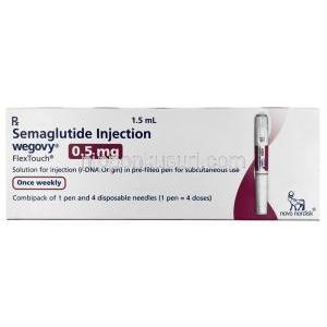 ウゴービ, セマグルチド 1.7 mg,1.7 mg ペン型注射 (コンビパック )  4回分, 3 mL, 製造元：ノボノルディスクファーマインド, 箱表面 Box front view