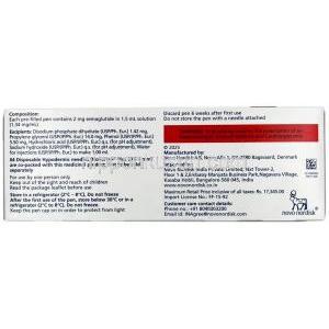ウゴービ, セマグルチド 0.5 mg, ペン型注射 (コンビパック)  4回分,1.5 mL, 製造元：ノボノルディスクファーマインド, 箱情報, 成分, 注意事項