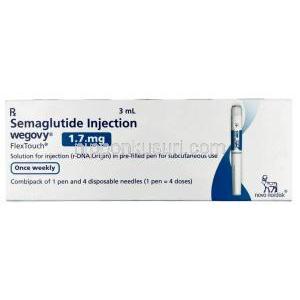 ウゴービ, セマグルチド 1.7 mg,1.7 mg ペン型注射 (コンビパック )  4回分, 3 mL, 製造元：ノボノルディスクファーマインド, 箱表面 Box front view