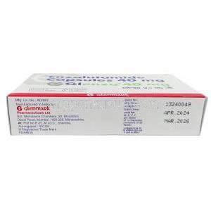 グレンザ, エンザルタミド 40 mg, 製造元：Glenmark Pharma, 箱情報, 製造日, 消費期限
