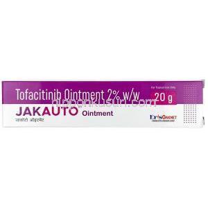 ジャクオート軟膏, トファシチニブ 2%, 軟膏 20 g, 製造元：Eris Oaknet Healthcare Pvt Ltd, 箱表面