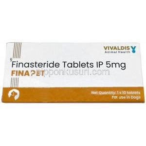 フィナペット犬用, フィナステリド 5 mg, 10 錠, 製造元：Vivaldis Animal Health, 箱表面