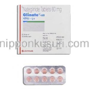 グリネート Glinate, スターシスジェネリック, ナテグリニド 60mg 錠 (Glenmark)