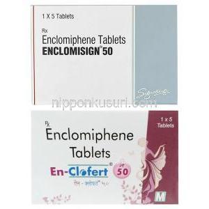 エンクロファート, エンクロミフェン 50mg,製造元：Maneesh Pharmaceuticals Ltd, 箱表面