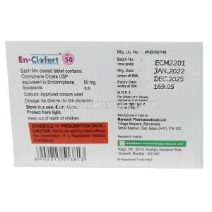 エンクロファート, エンクロミフェン 50mg,製造元：Maneesh Pharmaceuticals Ltd, 箱情報