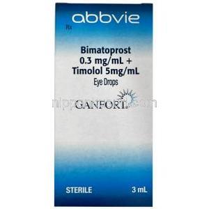 ガンフォート 点眼薬,ビマトプロスト0.03%/チモロールマレイン酸塩0.5%, 点眼薬  3 mL, アッヴィ, 箱表面
