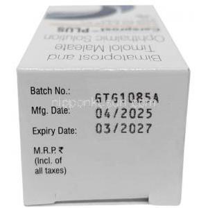 ケアプロストプラス 点眼薬, ビマトプロスト0.03%/ チモロール 0.5%  点眼薬  3 mL, 製造元：Sun Pharma, 箱上面