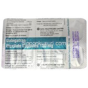 Sava社製 ダビガトラン, ダビガトランエテキシラート 150 mg, 製造元：Sava Healthcare,シート情報