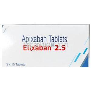 エリクサバン 2.5, アピキサバン 2.5 mg, 製造元：Sun Pharma, 箱表面