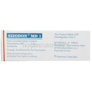 シゾドン MD 1, リスペリドン 1mg, 製造元：Sun Pharma,箱情報