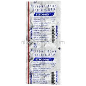 シゾドン 1, リスペリドン 1mg, 製造元：Sun Pharma,シート情報, 成分