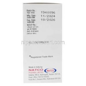 ザパビル LT,ドルテグラビル 50mg/ ラミブジン 300mg/ テノホビル 300mg, 30錠(1ボトル), 製造元：Natco Pharma, 箱情報, 製造日, 消費期限