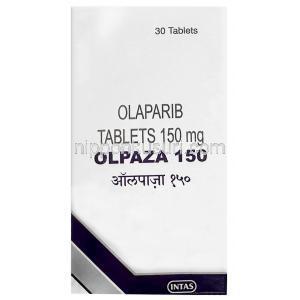 オルパザ 150, オラパリブ 150 mg, 30 錠,製造元： Intas Pharmaceuticals Ltd, 箱表面