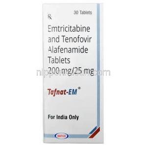 タフナット EM, テノホビル 25 mg/ エムトリシタビン 200 mg, 製造元：Narco, 箱表面