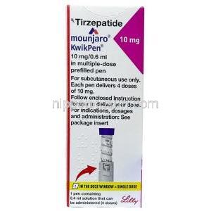 マンジャロ・クイックペン 10 mg, チルゼパチド0.6mLあたり 10 mg, 製造元：イーライリリー・アンド・カンパニー インド, 箱表面