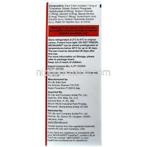 マンジャロ・クイックペン 7.5 mg, チルゼパチド0.6mLあたり 7.5 mg, 製造元：イーライリリー・アンド・カンパニー インド, 箱情報, 成分, 注意事項