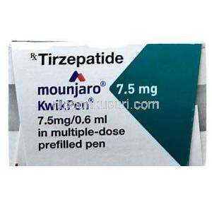 マンジャロ・クイックペン 7.5 mg, チルゼパチド0.6mLあたり 7.5 mg, 製造元：イーライリリー・アンド・カンパニー インド, 箱上面