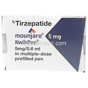 マンジャロ・クイックペン 5 mg, チルゼパチド0.6mLあたり 5 mg, 製造元：イーライリリー・アンド・カンパニー インド, 箱上面