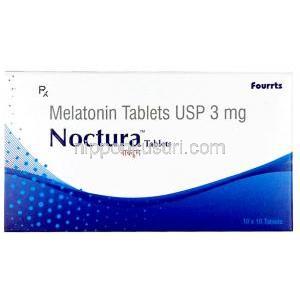 ノクチュラ, メラトニン 3 mg, 製造元：Fourrts India Laboratories Pvt Ltd, 箱表面