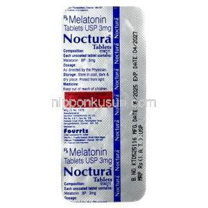 ノクチュラ, メラトニン 3 mg, 製造元：Fourrts India Laboratories Pvt Ltd,シート情報