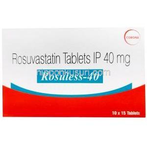 ロスレス 40, ロスバスタチン 40 mg, 製造元：Corona Remedies, 箱表面