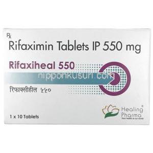 リファキシヒール, リファキシミン 550mg, 製造元：Healing Pharma India Pvt Ltd, 箱表面