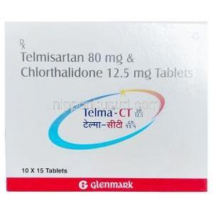 テルマ CT, テルミサルタン 80mg/ クロルタリドン 12.5mg 15錠, 製造元：Glenmark Pharmaceuticals, 箱表面