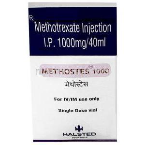 メトステス 1000  注射, メトトレキサート 1000 mg 40 mL,バイアル 40 mL, 製造元：Halsted Pharma Pvt Ltd, 箱表面