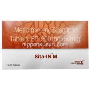シタイン M, シタグリプチン50mg/メトホルミン500mg, 製造元：Pure & Cure healthcare, 箱表面
