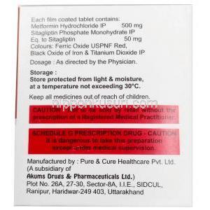 シタイン M, シタグリプチン50mg/メトホルミン500mg, 製造元：Pure & Cure healthcare, 箱情報