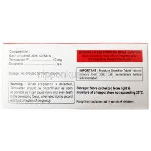 テルファイブ,テルミサルタン 40 mg, 製造元：Xena Coronus Health Care Pvt Ltd, 箱情報